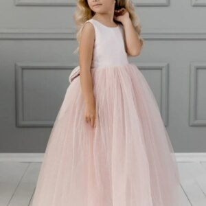 Flower Girl Dresses Pink Satin Tulle WIth Bow Sleeveless For Wedding Birthday Party First Communion Gowns girls party dress