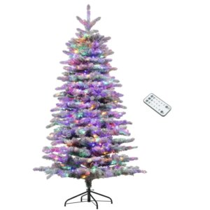 6.5 ft PreLit Mountain Pine Artificial Christmas Tree Snow Flocked Christmas Tree Hinged Xmas Tree with 400 LED Lights and 990