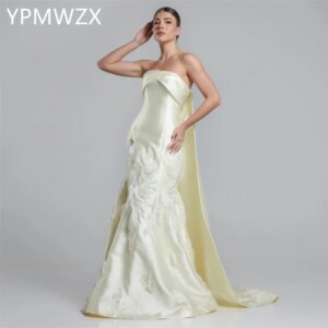 Customized Evening Dress Women Party Occasion Prom Gown YPMWZX Strapless A-line Floor Length Applique Bespoke Occas