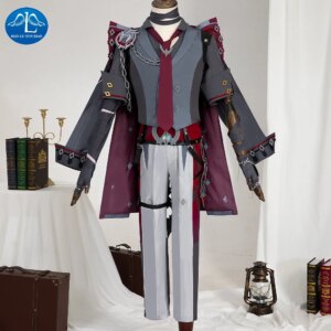 Genshin Impact Wriothesley Cosplay Cusotm Gray Battle Suit Halloween Wriothesley Cosplay Coat Tops Pants For Men Custom