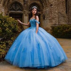 Customized Shiny Sky Blue Quinceanera Dresses For Sweet 16 Girls Appliques Sweetheart Princess Ball Gowns Floor 15 Vestidos