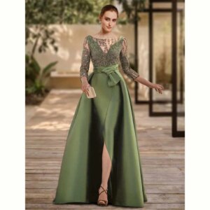 Elegant Green Satin Women Formal Evening Party Dresses Sexy Backless Floor Length Side Split Sweetheart Smart Female Prom Gowns