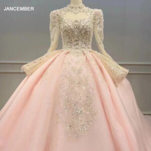 Quinceanera Dress High Neck Long Sleeves Tulle Vestidos De Baile Customised Beaded Lace Up vestido de 15 quinceañera WN032