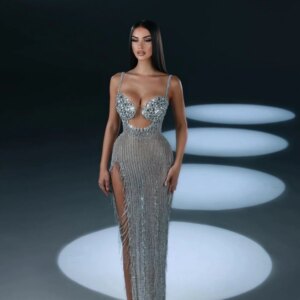 Glitter Hand-made Rhinestones Cocktail Dresses Sexy Side High Slit Prom Gown Exquisite Evening Dress Customized Robe De Mariée