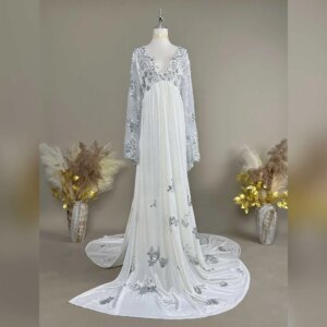 Don&Judy Elegant Pregnant Dresses Maternity Clothing Long-Sleeved V-Neck Dress Made of Velvet Women’s Gowns Photography Outfit