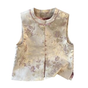 New Chinese style improved national jacquard brocade gold cardigan heavy embroidery plate waistcoat