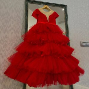 Red Ball Gown Flower Girl Dresses Customized Beading Tiered Kids Birthday Pageant Gowns Children Wedding First Communion Dress