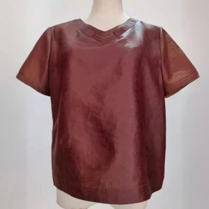 High Quality Red Cloud Yarn Real Silk Women’s Shirt Short Sleeve Summer Loose Breathable Sweat Absorbing Top Daily