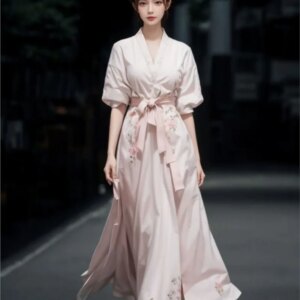 New Chinese Style Improved Adult Hanfu Pink Collar Shirt Daily Dress Two-Piece Suit