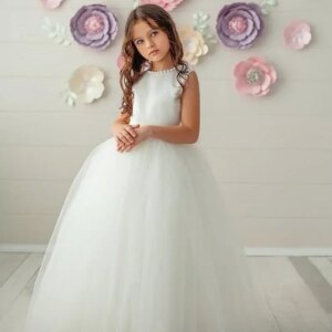 Flower Girl Dresses White Satin Tulle Pearl Neckline With Bow Belt Sleeveless For Wedding Birthday Party First Communion Gowns