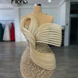 Champagne Sequins Cocktail Dress Luxury Mermaid Formal Prom Dresses Wedding Party Gowns Second Reception Dresses Customized