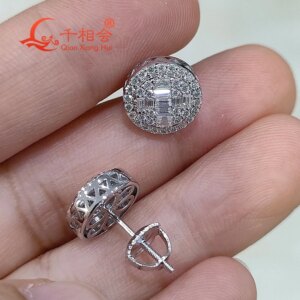 925 Silver D VVS Moissanite Stone 10mm Melee round Cross Baguette Shape Ear Stud for Women Wedding Jewelry Gift Date Night
