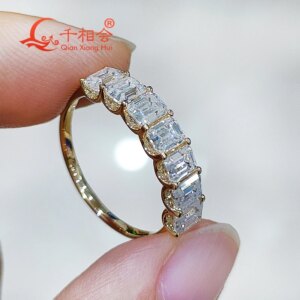 3*4mm 7pcs emerald shape Sterling 925 Silver half band Moissanite Ring women Diamonds Male fine Jewelry gift wedding dating