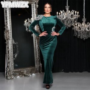 Customized Party Dress Occasion Prom Gown Evening Formal YPMWZX Jewel Column Floor Length Skirts Vertically Bespoke Dre