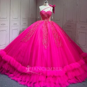 Ball Gown Quinceanera Dresses Lace Birthday Sweet 16 Dress One-Shoulder Customized Glitter Sequin Sleeveless Vestidos De 15 Años