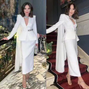 Elegant Designer Mother Of The Bride Dress Suits 2 Pieces Crystal Blazer With Capes Customized Wedding Guest Evening Outfit