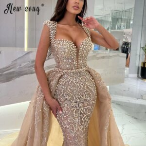 Africa Two Pieces Formal Evening Dress With Overskirt Embroidery Lace Appliqued Bride Party Gowns Robe Soirée Female Customized