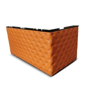 Traditional beauty salon custom orange front desk tufted leather L shaped vintage reception desk with storage cabinet