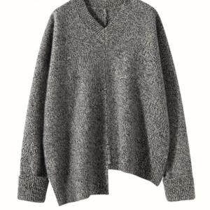 BirdTree, 35% Cashmere 65% Wool Elegant Sweaters, Women V-neck Irregular, Commute Loose Thick Sweater, 2024 Fall Winter T48503QM