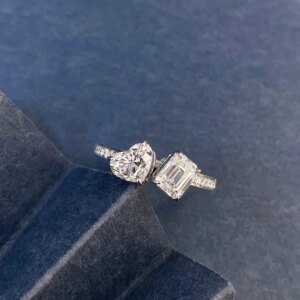 18K solid real gold Lab Grow diamond Emerald Heart 2 stone 1 carat wedding ring Female 14K gold CVD/HPHT synthetic diamond