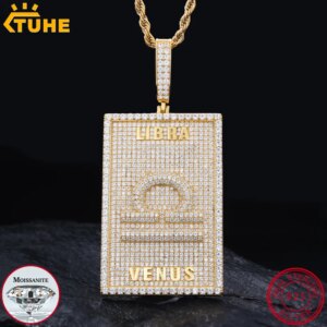 TUHE Unisex Hang Tag Pendants Necklaces Ice Out Moissanite S925 silver Pendants For Men Hip Hop Jewelry Gift