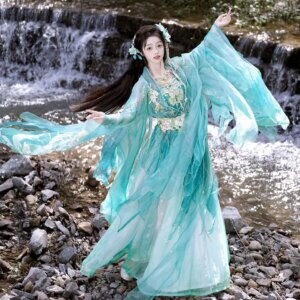 Han Clothing Heavy Industry Chest Embroidery Super Fairy Gradient Improved Big Sleeve Cheoko Spring and Summer Suit