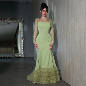 Thinyfull Sexy Mermaid Prom Evening Dresses Saudi Arabia Sweetheart Ruffled Long Sleeve Dress Formal Night Cocktail Prom Gowns