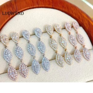 LUOWEND 100% 18K White/Yellow/Rose Gold Earrings 0.70carat Real Natural Diamond Drop Earrings for Women Luxury Party Jewelry