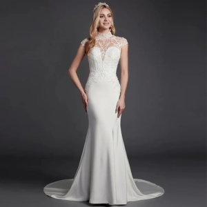 Sexy Turtleneck mermaid hat sleeve Modern beautiful lace decal sexy scheming halter strap wedding women’s bridal dress 2024