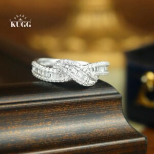 KUGG 100% 18K White Gold Rings Women 0.55carat Real Natural Diamond Engagement Ring Romantic Cross Shape High Wedding Jewelry