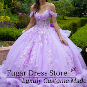 Lavender Princess Quinceanera Dresses Fashion 3D flower decal long cold shoulder dress V-neck corset vestidos para niñas