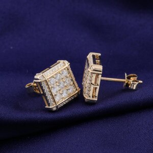 Provence 18/14/10K Yellow Gold DEF VVS Round Cut Moissanite Square Stud Earrings with GRA certificate For Women Trendy Gift