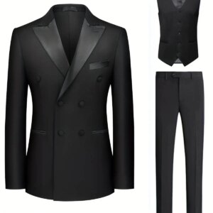 Simple Mens Wedding Coat Slim Fit Double Breasted 3 Pieces Lapel Wedding Suits For Men Business Party Formal Suit Customized