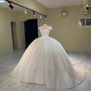 Customized Customized Luxury Wedding Dress Beading Appliques Short Sleeve Floor-Length Ball Gown Bridal Gowns Robe De Mariée