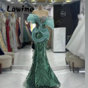 2024 Mint Green Aso Ebi Crystals Prom Dress Sequined Lace Floral Evening Dresses Elegant Arabic Party Second Reception Dresses