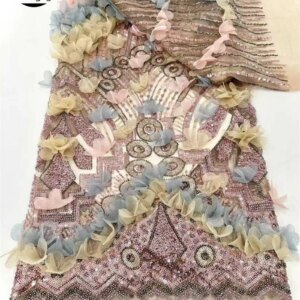 African Lace Fabric Groom Embroidered Sequined Nigerian Lace Fabrics 3D flowers High Quality French Tulle Lace Fabric For Dress