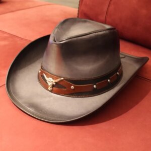Large brim jazz hat Leather outdoor for men and women Travel knight Cowboy