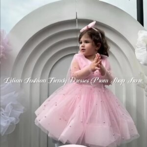 Luxury Pink Mini Quinceanera Dresses 2025 Elegant diamond pearl appliqué flower girl dresses robes de soirée Customised