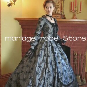 Black Grey History Victorian Prom Dresses Long Sleeve Puffy Lace Embroirdey Civil War Tea Walk Evening Gown Outfit Customsized