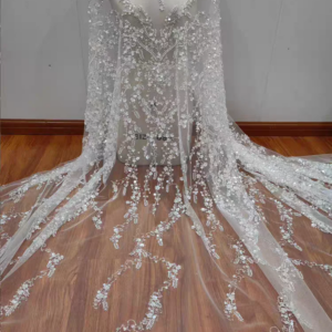 Gorgeous Heavy Beaded Lace Lovely Shining Sequins Mini Flowers Fabric Bridal Wedding Dress Lace