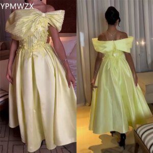 Customized Evening Dress Party Occasion Prom Gown Formal YPMWZX Off-the-shoulder A-line Ankle Length Skirts Draped Bead 3
