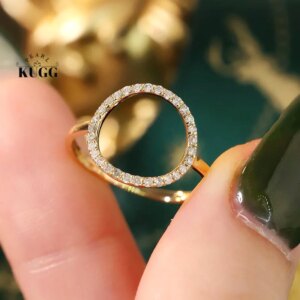 KUGG 100% 18K White or Yellow Gold Rings Round Shape 0.20carat Real Natural Diamond Engagement Ring for Women Anniversary Gift