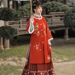 Hanfu women Chinese style round collar warm standing new dress suit