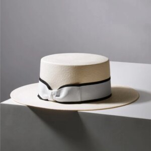 Summer white flat top hat men and women vacation travel shade casual gentleman style fashion