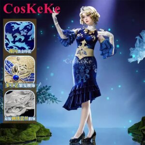 CosKeKe Emily Dyer Cosplay Identity V Costume Doctor Firefly Skin Elegant Gorgeous Blue Formal Dress Activity Role Play Clothing