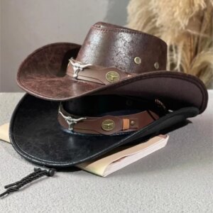 Bull belt studded jazz hat Men’s and women’s outdoor outing with large brim cowboy