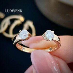 LUOWEND 100% 18K Yellow Gold Rings Real Natural Diamond Engagement Ring Fashion Open Design High Party Jewelry for Women