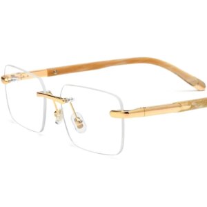Belight Optical Nature Buffalo White Black Horn Rimless Frame Men Prescription Eyeglasses Eyewear 0041