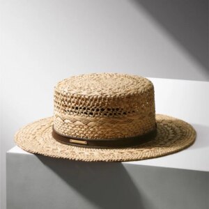 Summer new men’s and women’s grass hollow hand woven flat top hat wide sunshade holiday trip