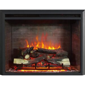 Gavin 33 Inches Electric Fireplace Insert with Log Speaker, Designed for Stud, Wood Burning Opening, Cabinet & Wood Mantel, Remo